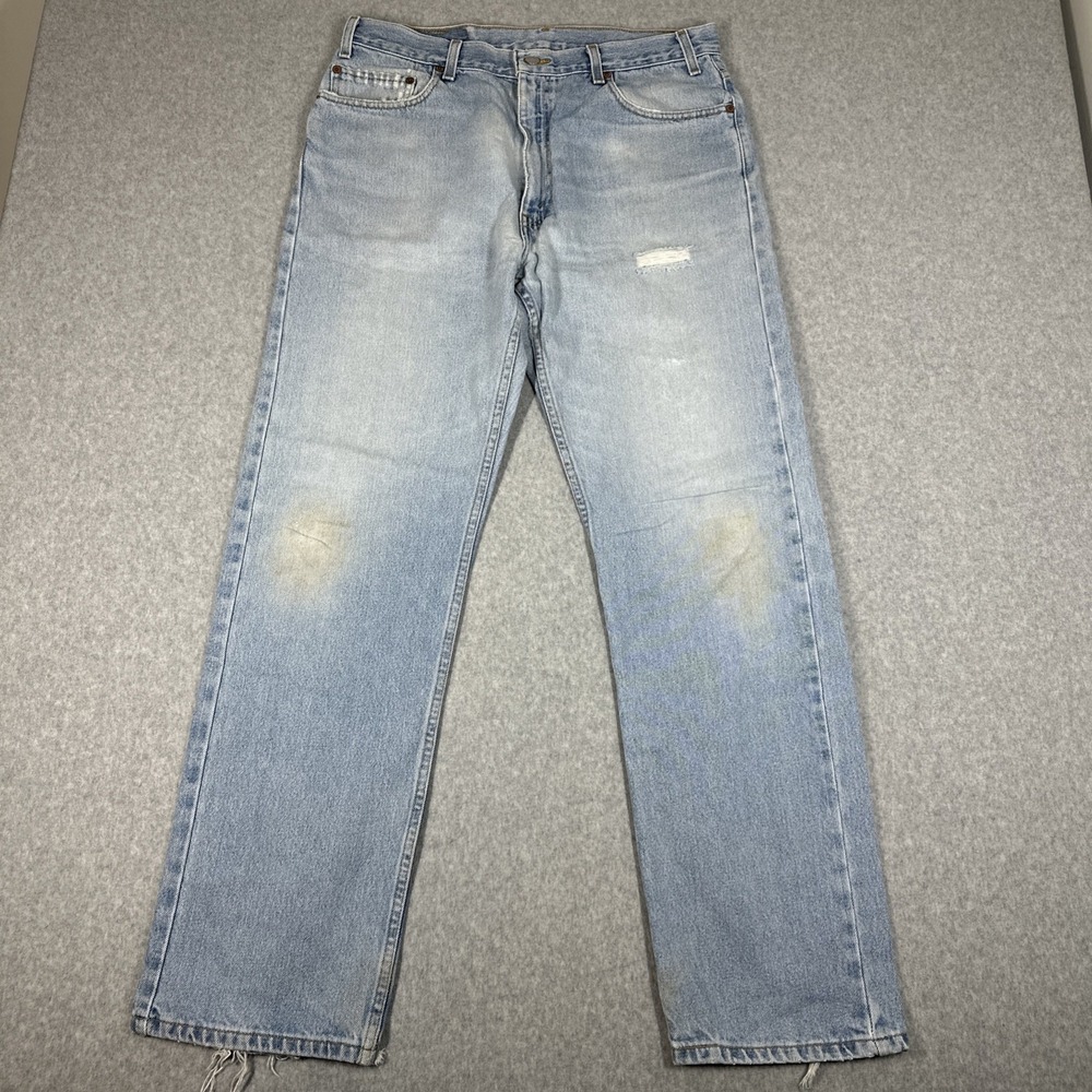 Vintage Y2K Levis 505 Men's Straight‎ Fit Light Wash Jeans 36x32 Fade Thrashed